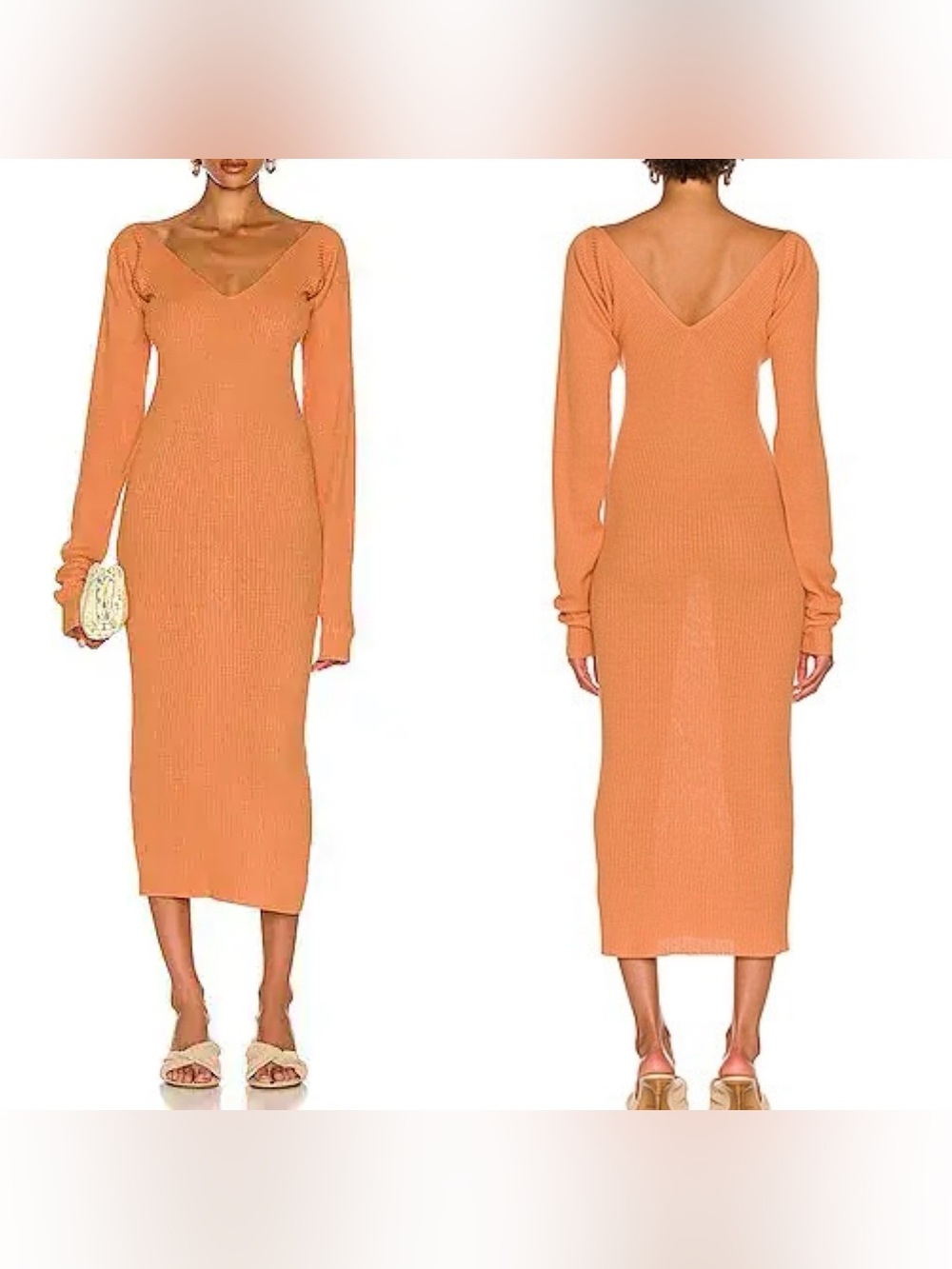 Remain Birger Christensen Courtney Knit Midi Dress Long Sleeve Orange Size 2